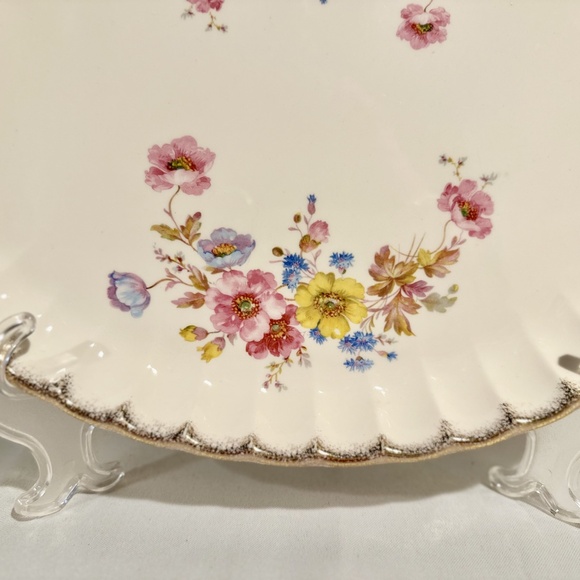 Pretty Vintage Oval Floral Serving Platter Gold Trim - Picture 2 of 5